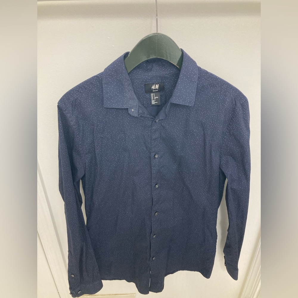 H&M Dark Blue Polka Dot Shirt